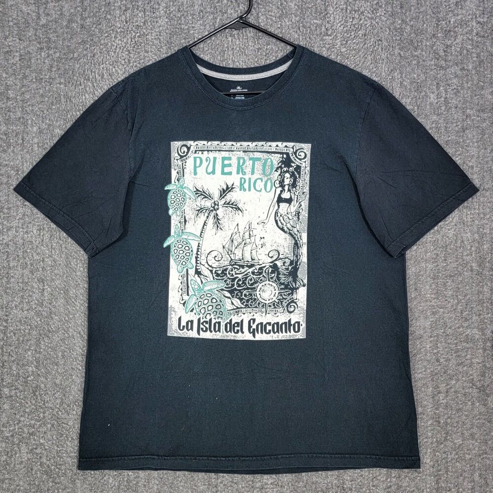 Puerto Rico T-Shirt Mens XL Black La Isla Del Encanto Mermaid Sea Turtles